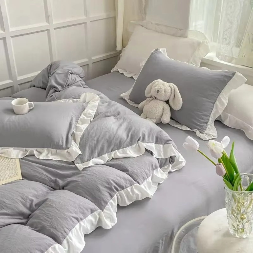 Duvet Cover Set Princess Ruffle Soft Washed Cotton