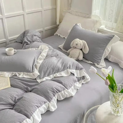 Duvet Cover Set Princess Ruffle Soft Washed Cotton