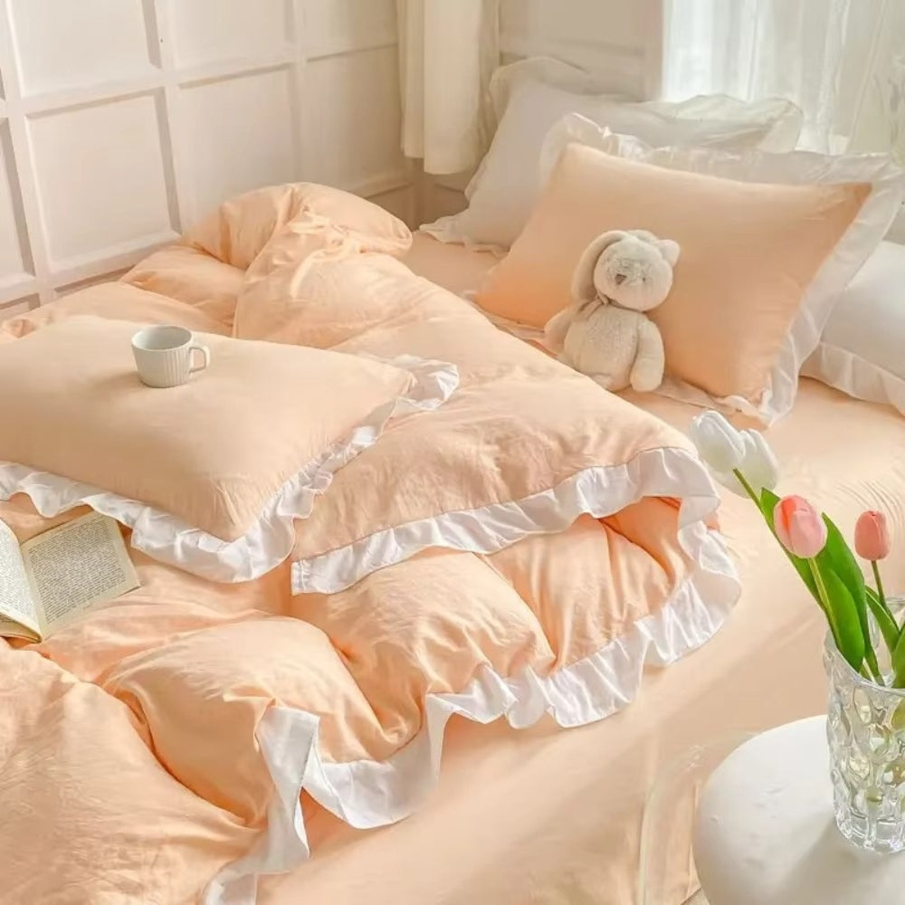 Duvet Cover Set Princess Ruffle Soft Washed Cotton