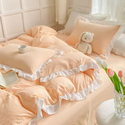 Duvet Cover Set Princess Ruffle Soft Washed Cotton