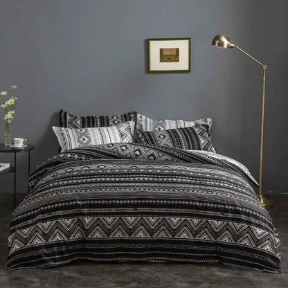 Duvet Cover Set Reversible Monochrome Geometric Microfiber