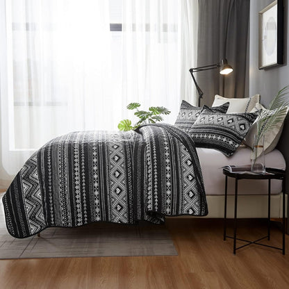 Duvet Cover Set Reversible Monochrome Geometric Microfiber