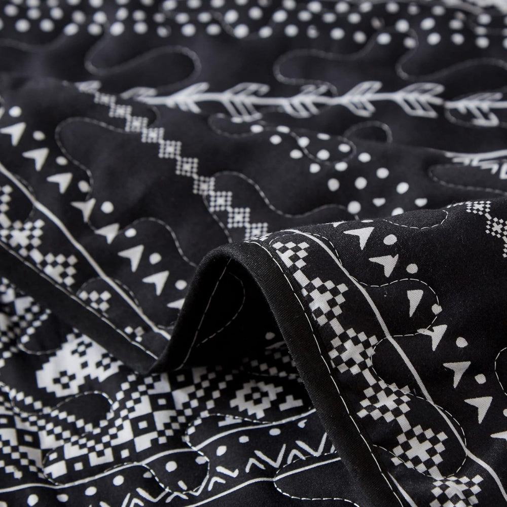 Duvet Cover Set Reversible Monochrome Geometric Microfiber