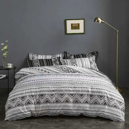 Duvet Cover Set Reversible Monochrome Geometric Microfiber