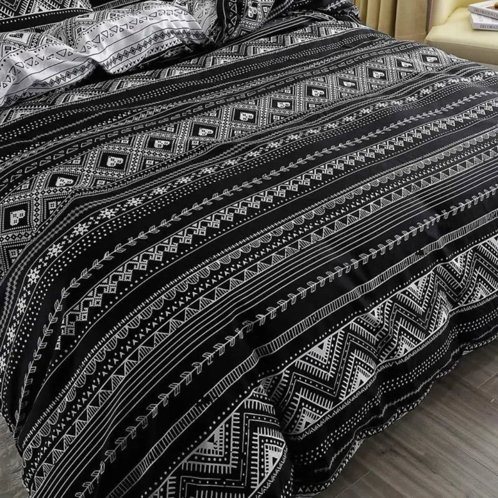 Duvet Cover Set Reversible Monochrome Geometric Microfiber