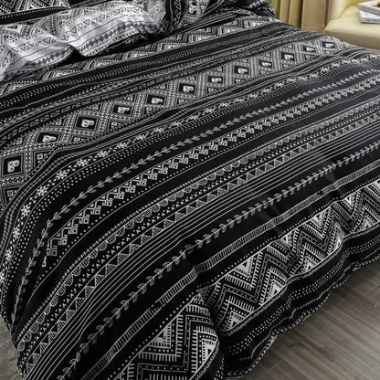 Duvet Cover Set Reversible Monochrome Geometric Microfiber