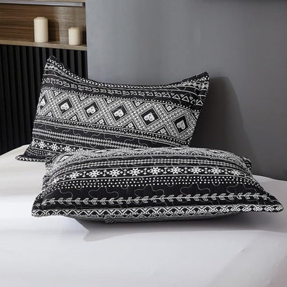 Duvet Cover Set Reversible Monochrome Geometric Microfiber