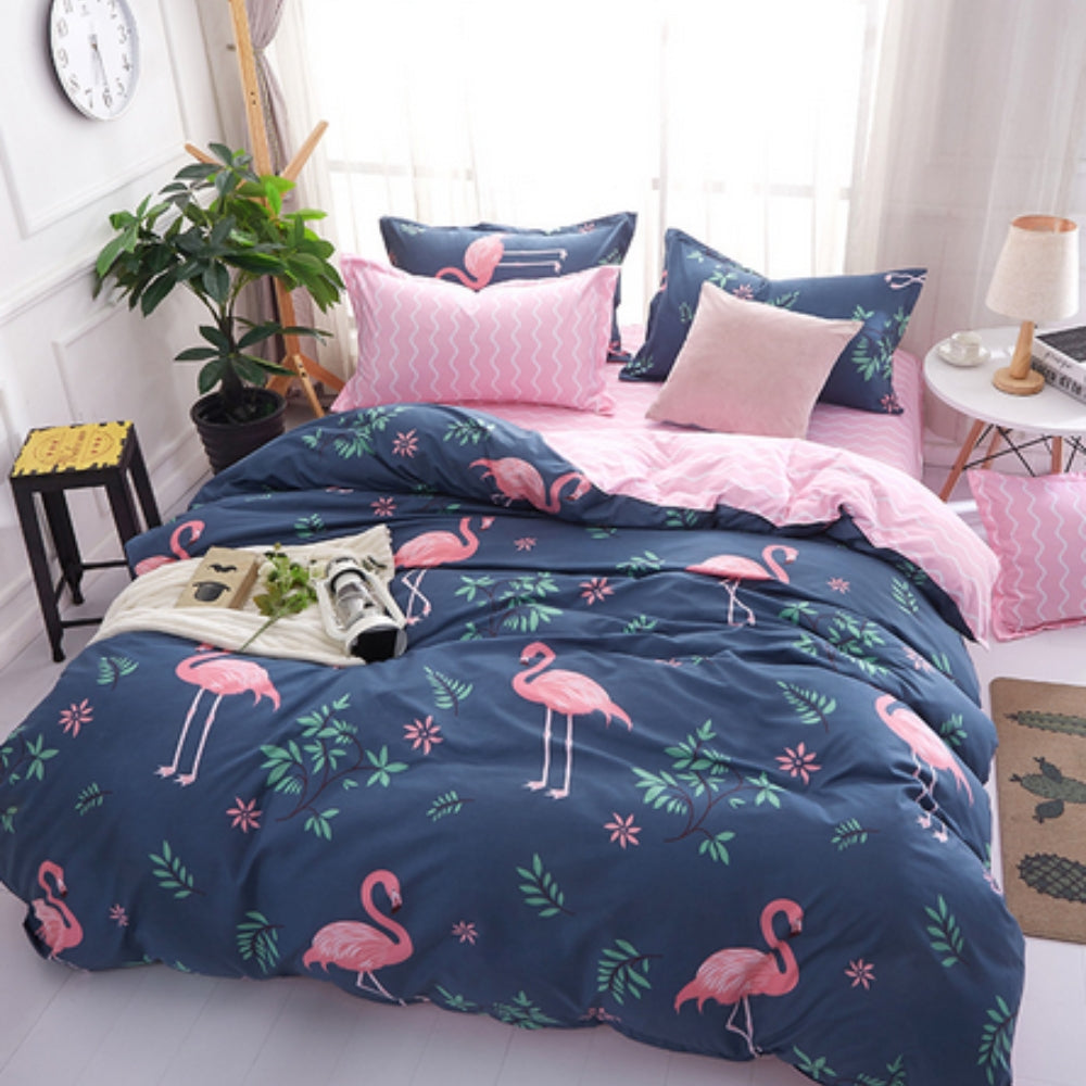 Duvet Cover Set Tropical Flamingo Soft Microfiber Machine Washable