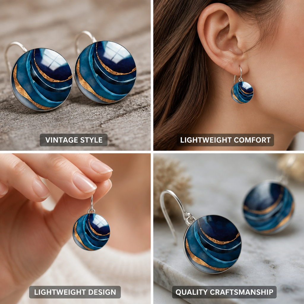 Earrings Vintage Blue Crystal Silver Hook Closure