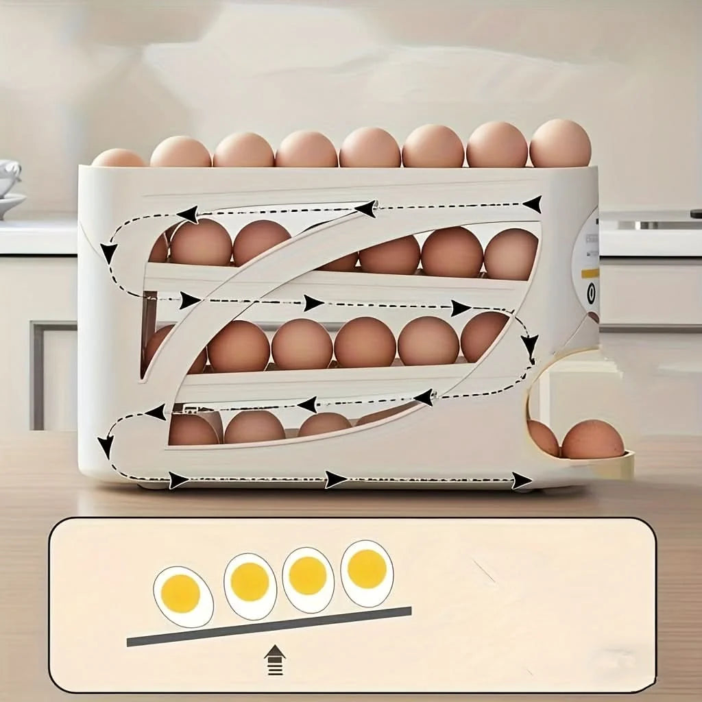 Egg Storage Organizer Automatic Rolling Holds 24 Eggs