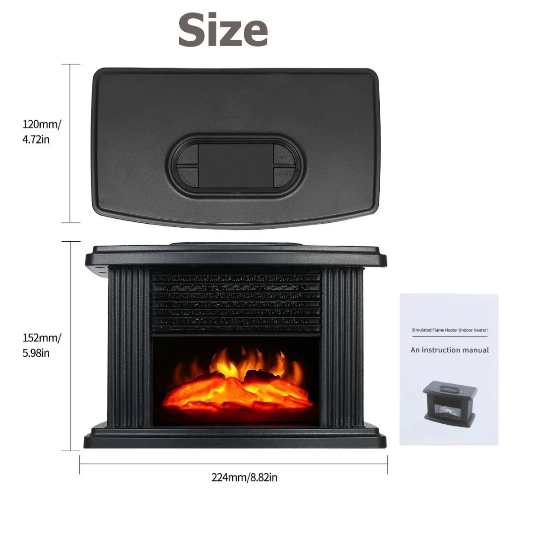 Electric Fireplace Heater Compact Flame Effect Timer