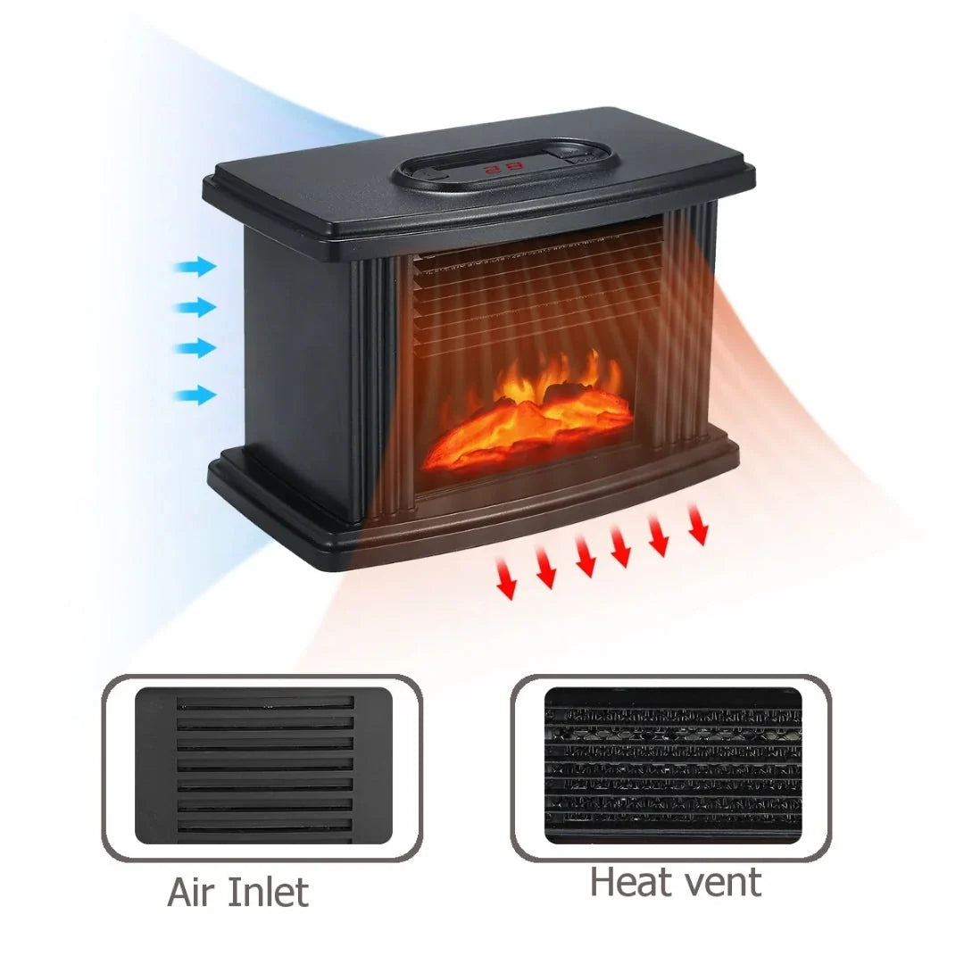 Electric Fireplace Heater Compact Flame Effect Timer