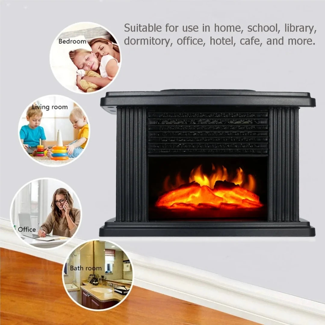 Electric Fireplace Heater Compact Flame Effect Timer