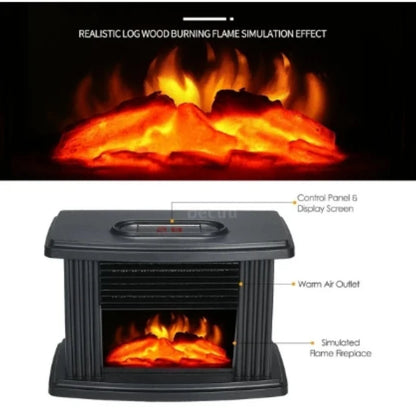 Electric Fireplace Heater Compact Flame Effect Timer