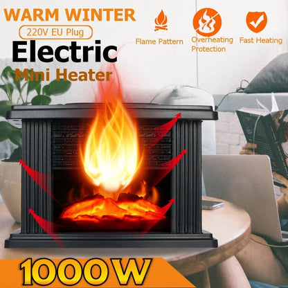Electric Fireplace Heater Compact Flame Effect Timer