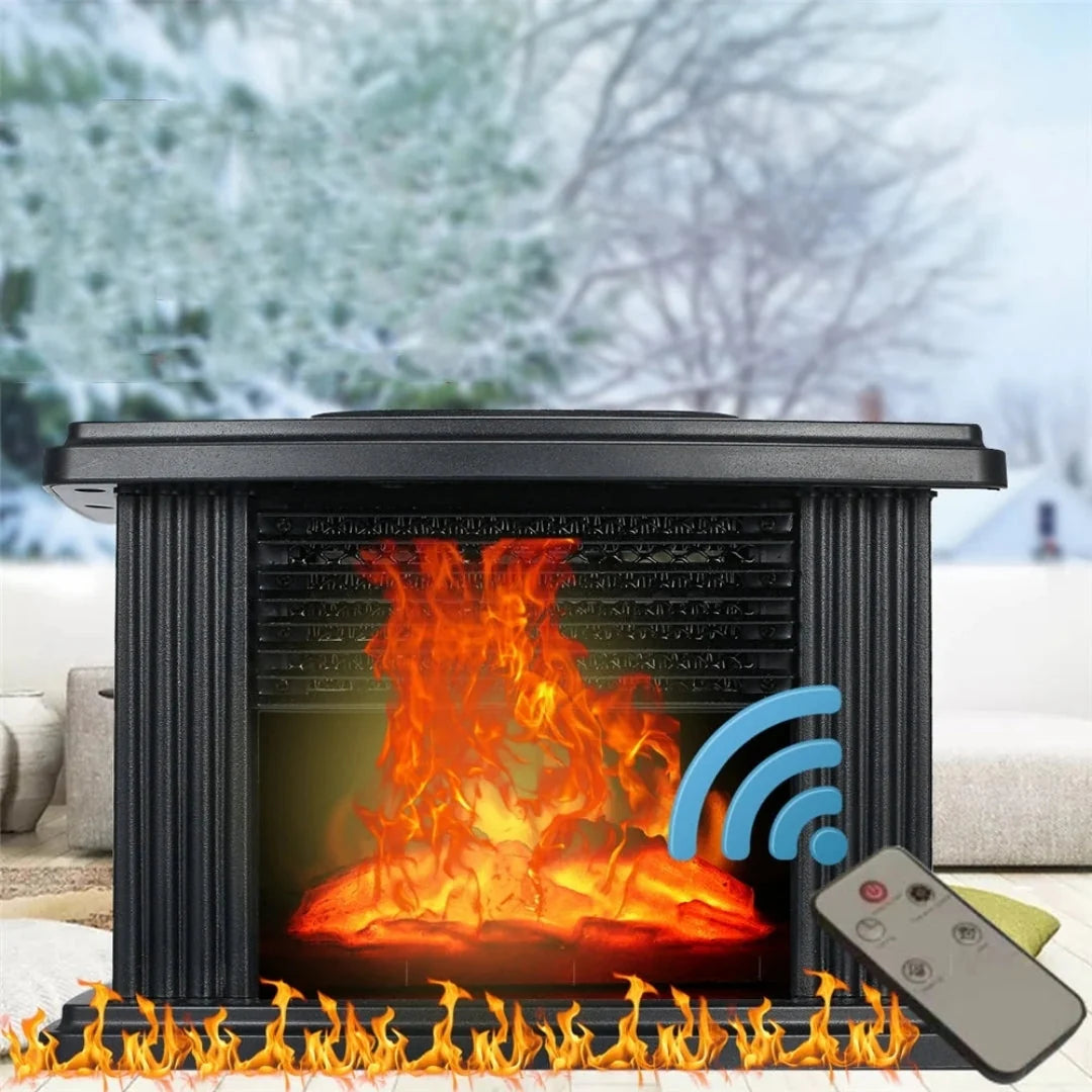 Electric Fireplace Heater Compact Flame Effect Timer
