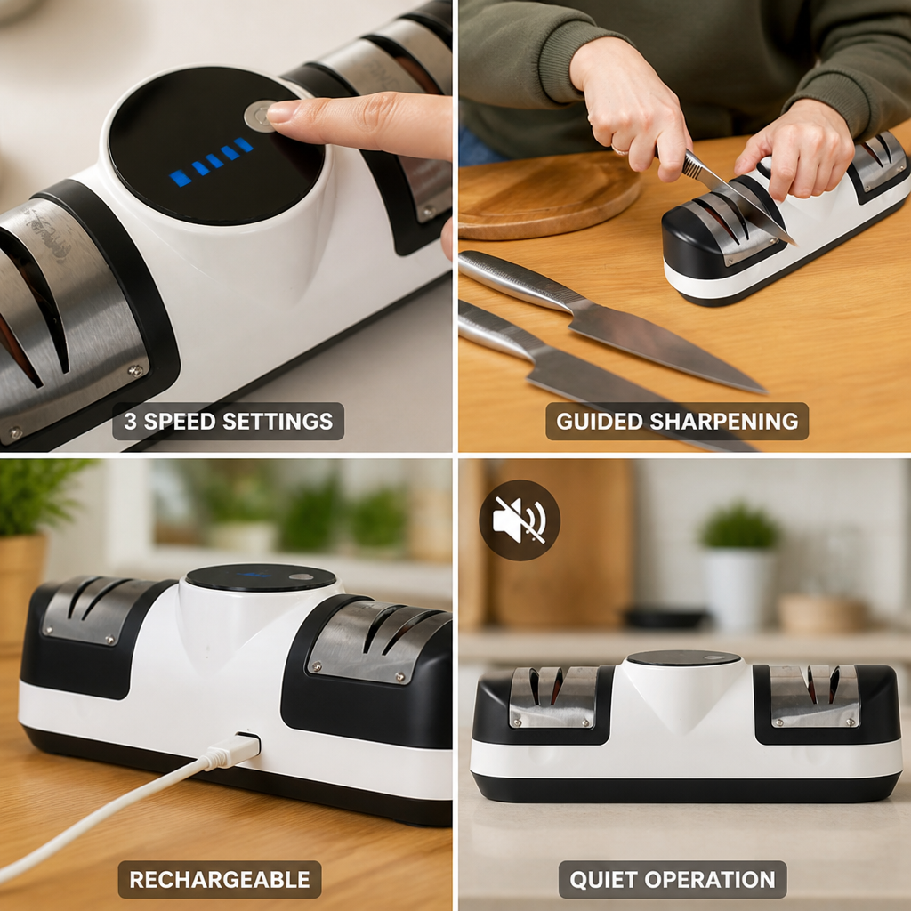 Electric Knife Sharpener Guided Angle LED Display & Rechargeable