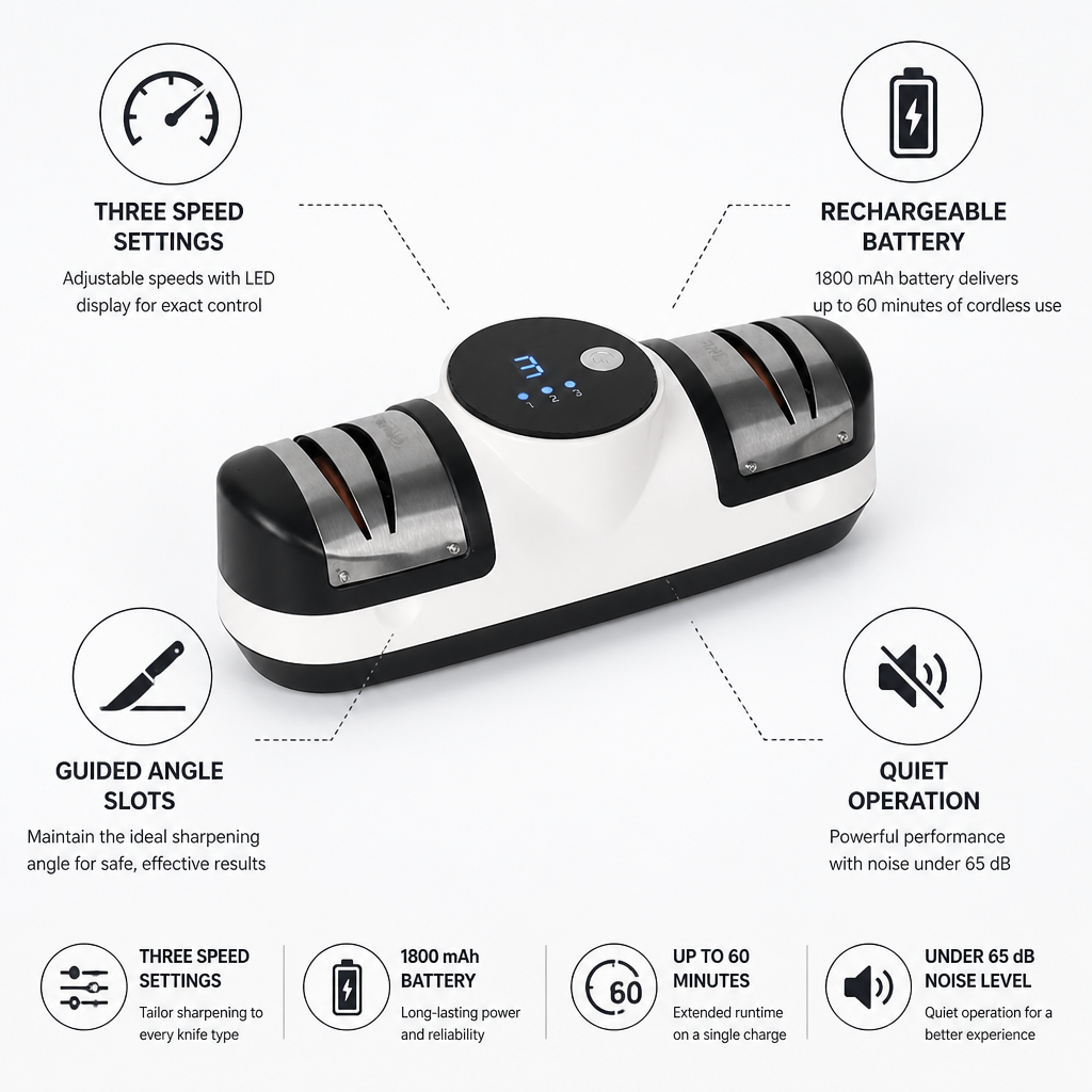 Electric Knife Sharpener Guided Angle LED Display & Rechargeable