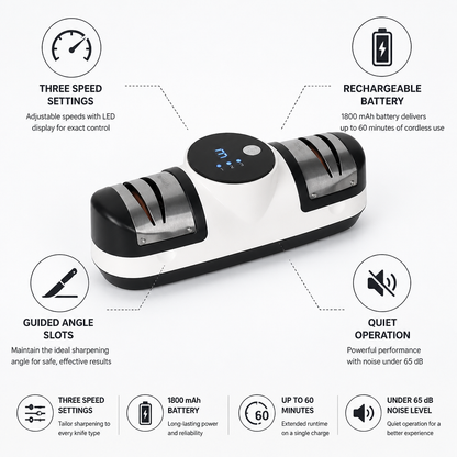 Electric Knife Sharpener Guided Angle LED Display & Rechargeable