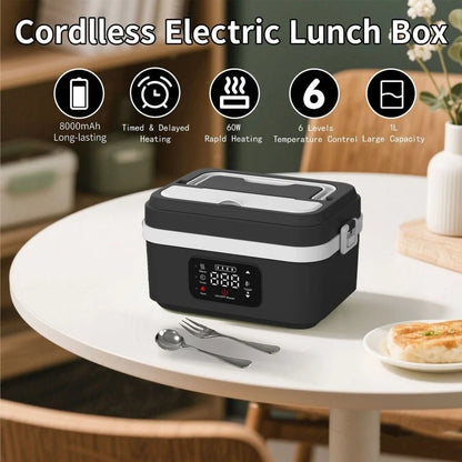 Electric Lunch Box Cordless Self-Heating Stainless Steel Interior