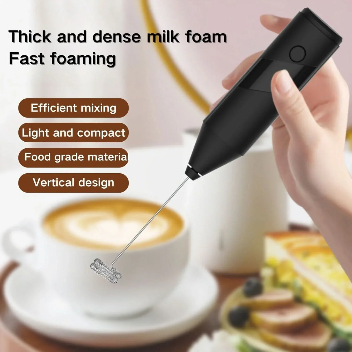 Electric Milk Frother Handheld High-Speed Whisk & One-Button