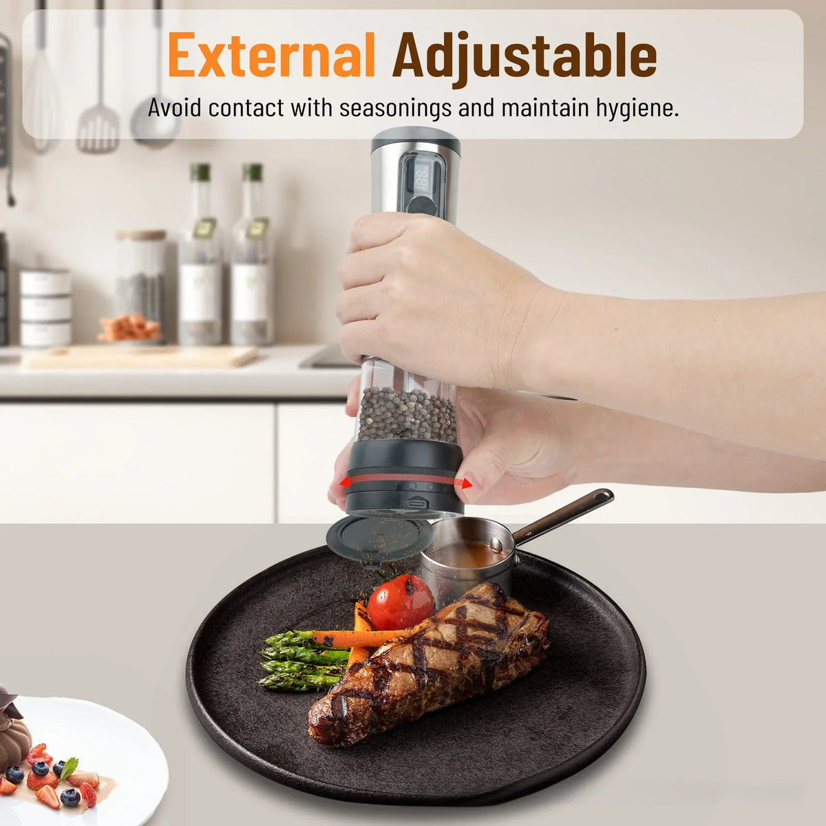 Electric Salt & Pepper Mill Set Rechargeable Adjustable Grind