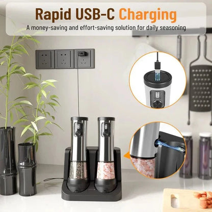 Electric Salt & Pepper Mill Set Rechargeable Adjustable Grind
