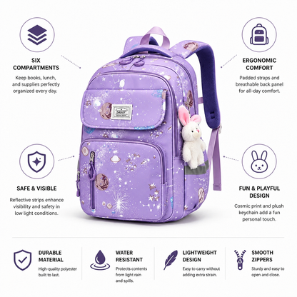Elementary School Backpack Six Compartments & Reflective Strips