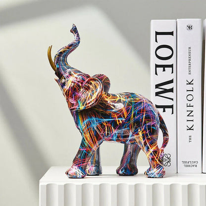 Elephant Figurine Graffiti-Style Colorful Resin