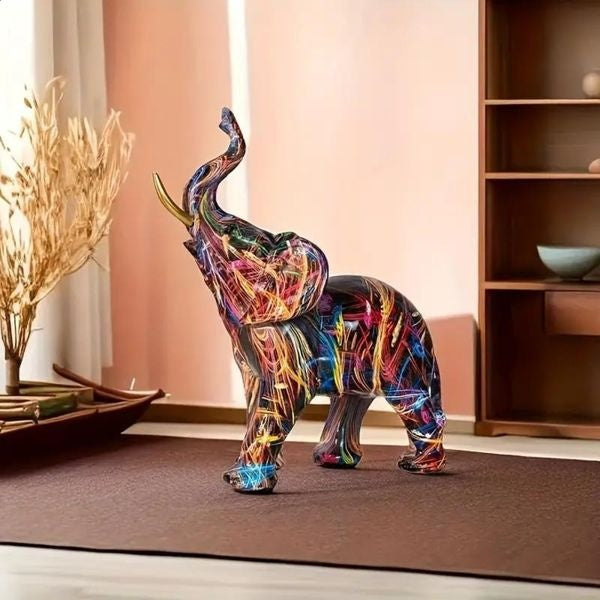 Elephant Figurine Graffiti-Style Colorful Resin