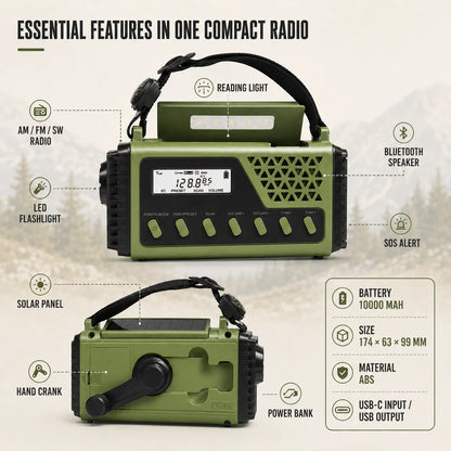 Emergency Radio Hand Crank & Solar 10,000mAh Power Bank