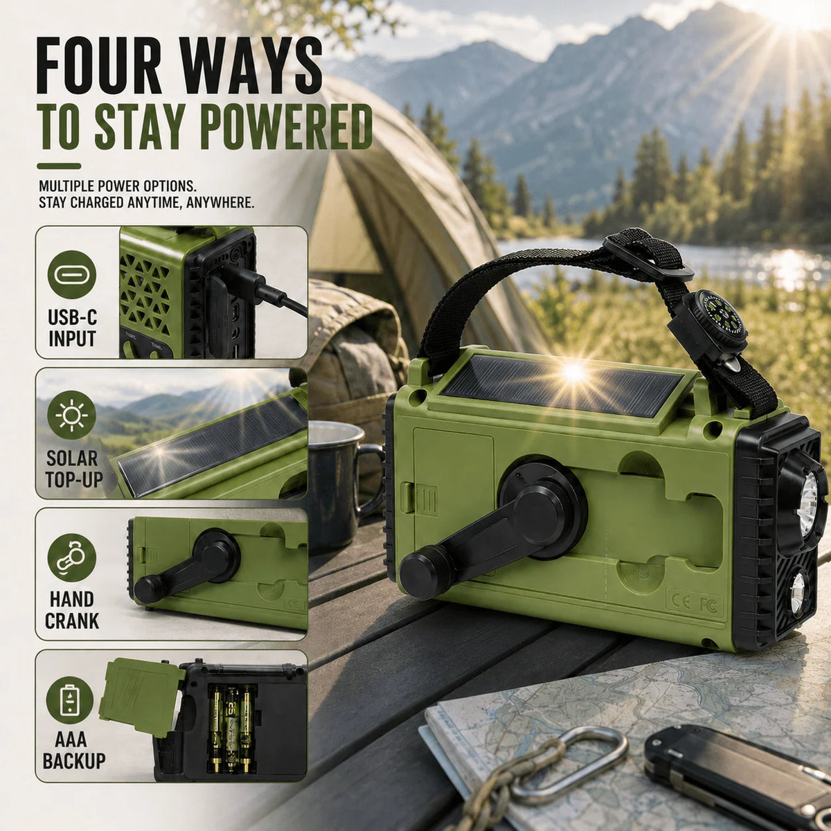 Emergency Radio Hand Crank & Solar 10,000mAh Power Bank