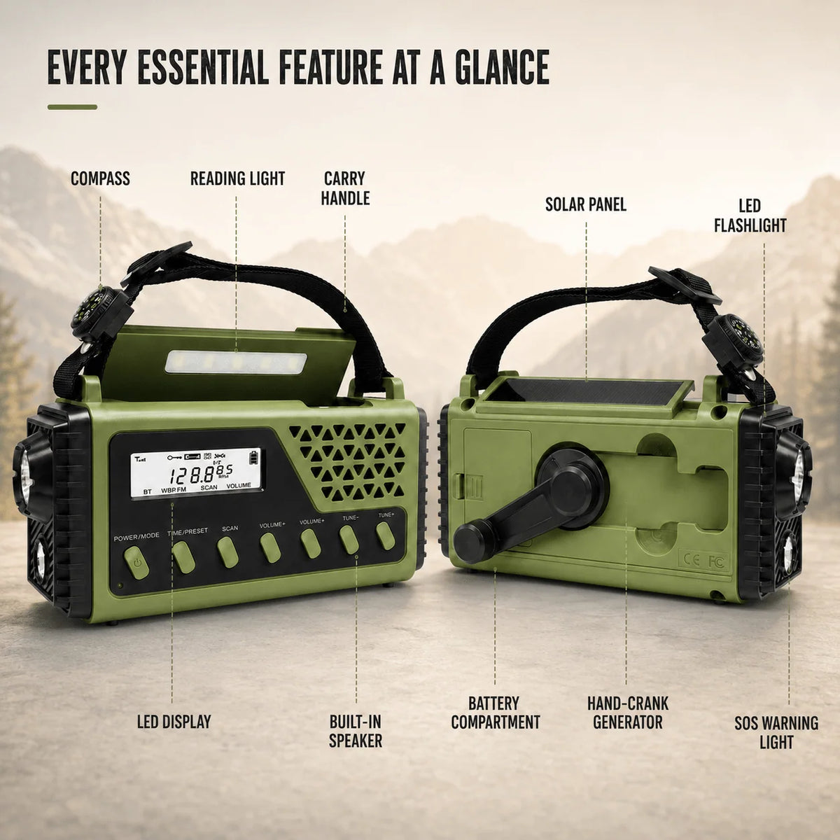 Emergency Radio Hand Crank & Solar 10,000mAh Power Bank