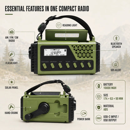 Emergency Radio Hand Crank Solar Charging 10000mAh Power Bank