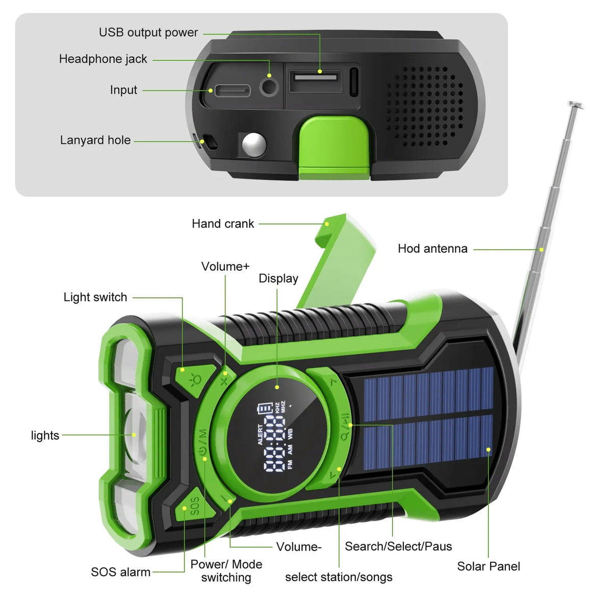 Emergency Radio Solar Hand Crank Charging 5000mAh Power Bank