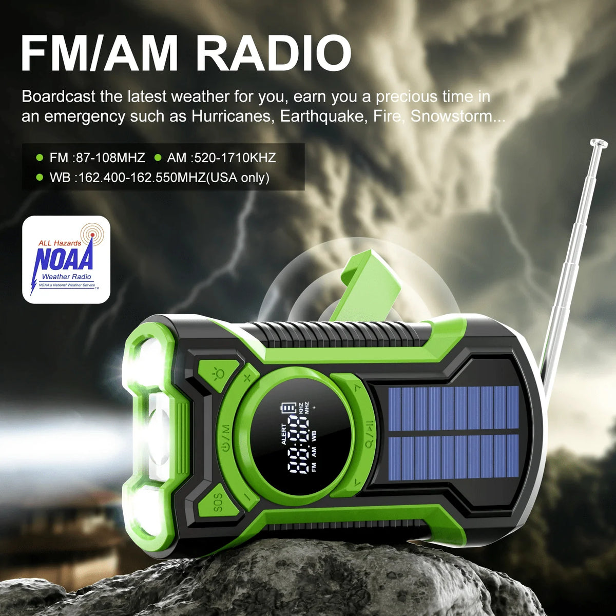 Emergency Radio Solar Hand Crank Charging 5000mAh Power Bank