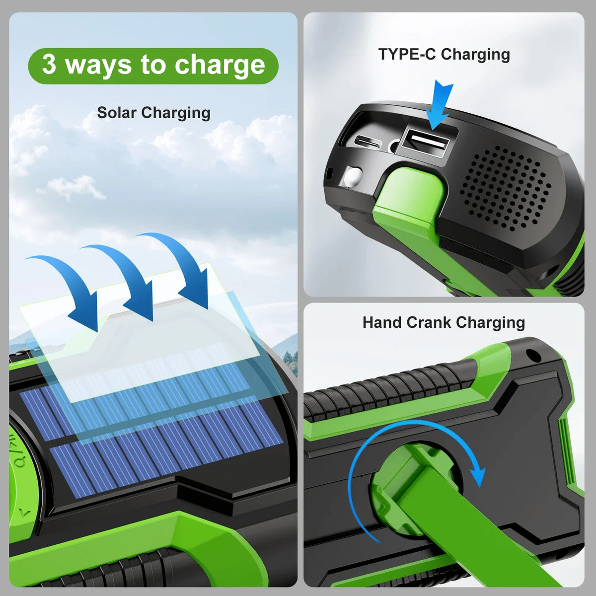 Emergency Radio Solar Hand Crank Charging 5000mAh Power Bank