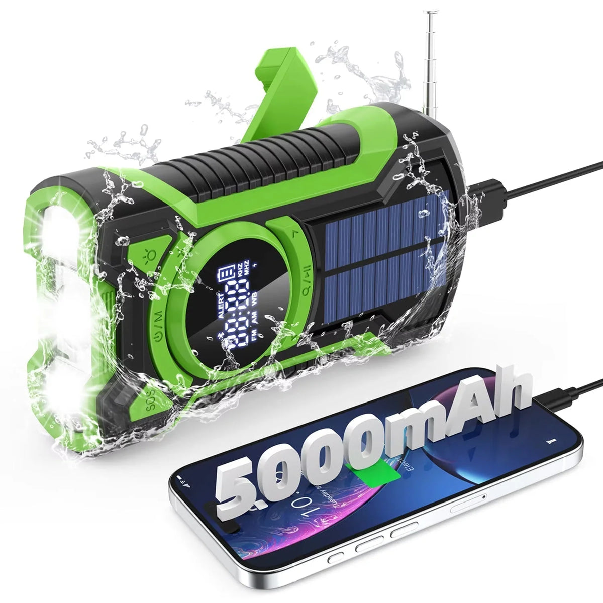 Emergency Radio Solar Hand Crank Charging 5000mAh Power Bank