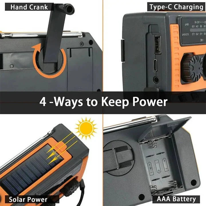 Emergency Radio Solar & Hand Crank USB Phone Charging