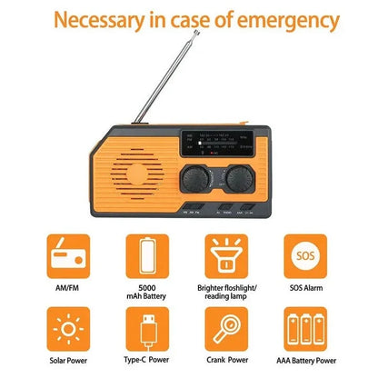 Emergency Radio Solar & Hand Crank USB Phone Charging