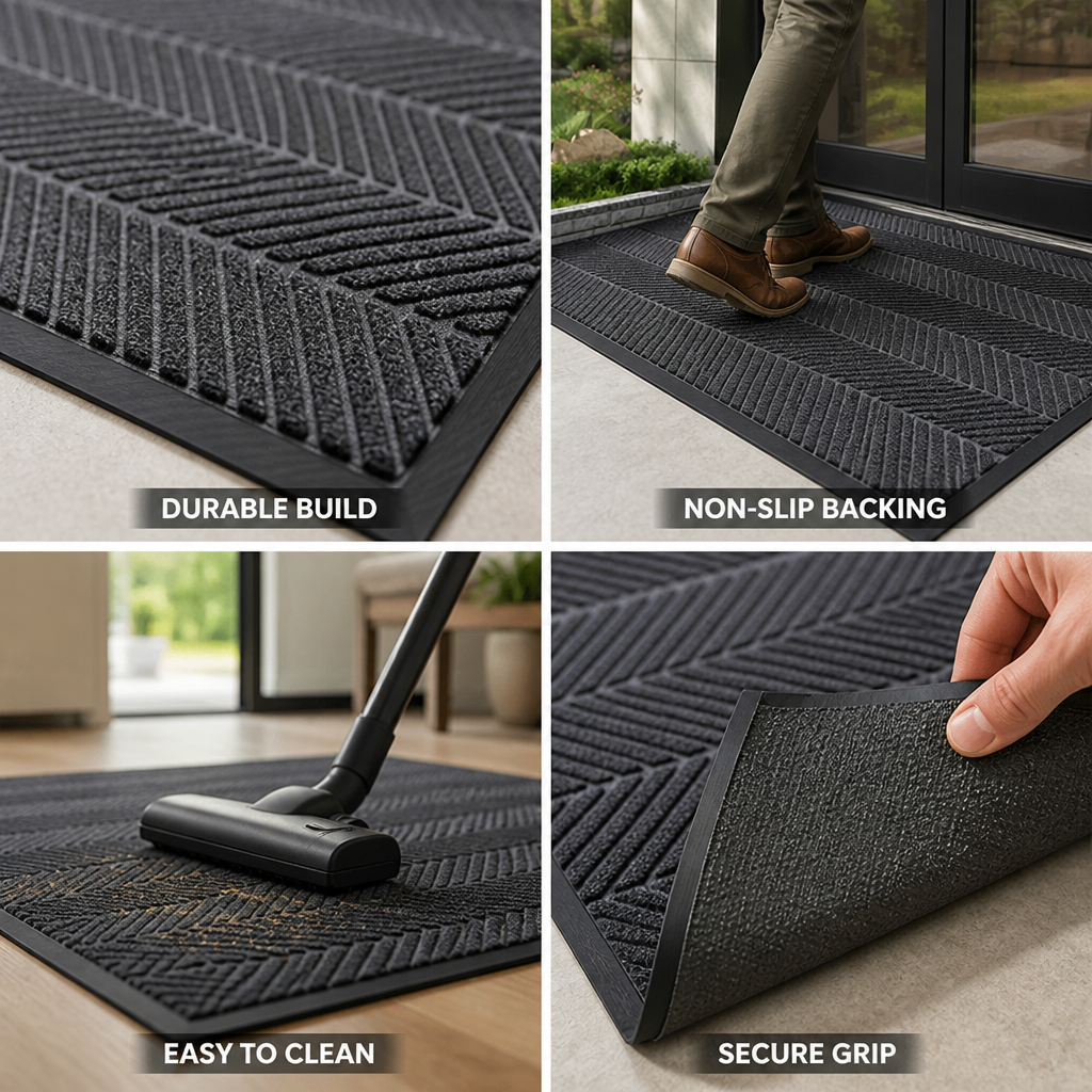 Entrance Mat Herringbone Non-Slip Backing Easy-Clean