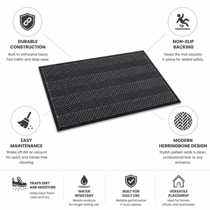 Entrance Mat Herringbone Non-Slip Backing Easy-Clean