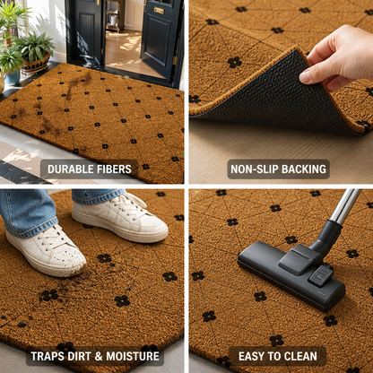 Entrance Mat Leaf Pattern Durable Fibers Non-Slip Backing