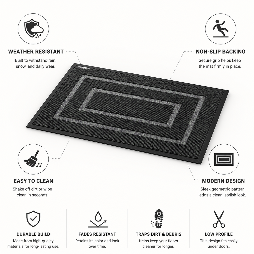 Entrance Mat Non-Slip Weather-Resistant Geometric Pattern