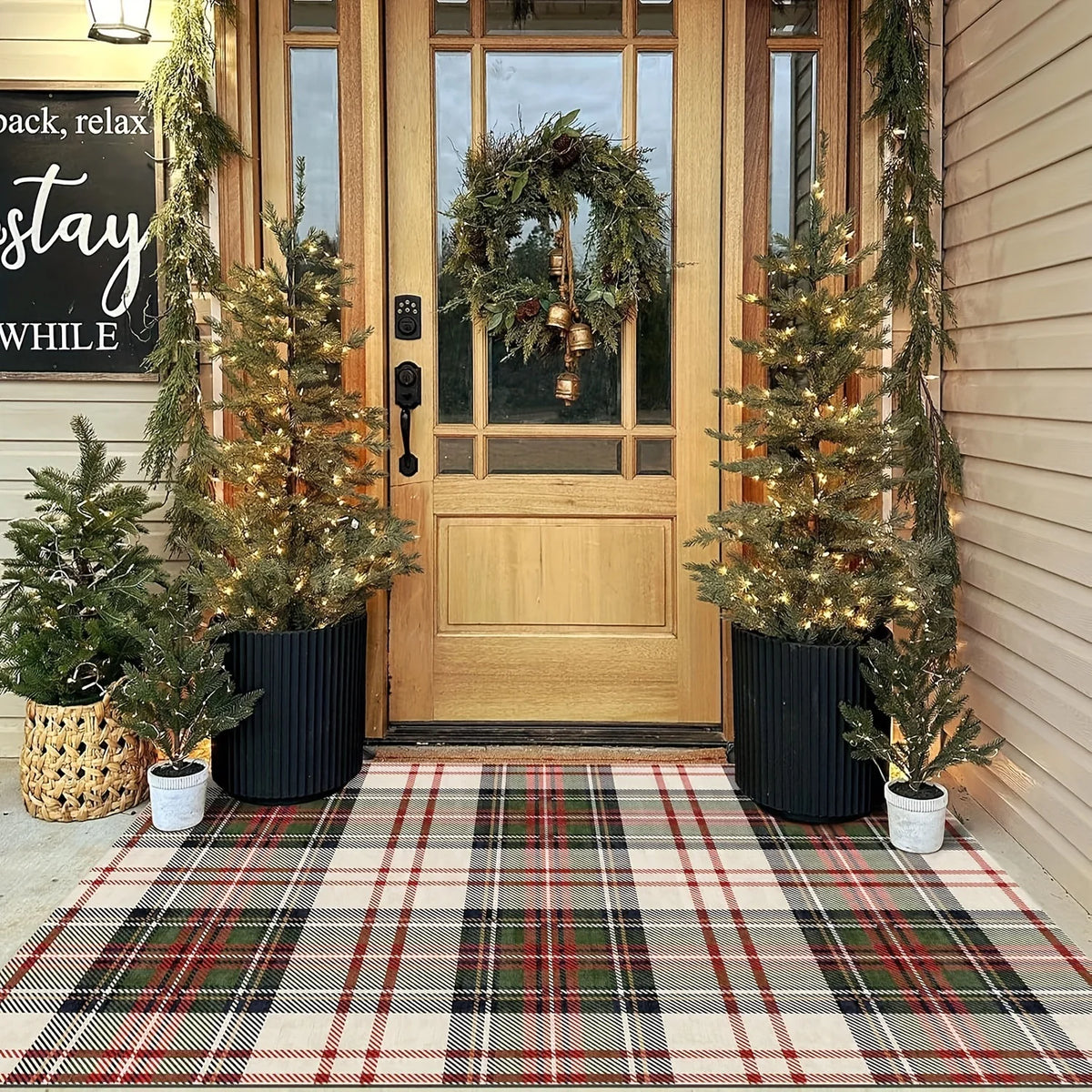 Entry Mat Festive Plaid Non-Slip Easy-Clean