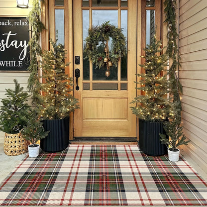 Entry Mat Festive Plaid Non-Slip Easy-Clean