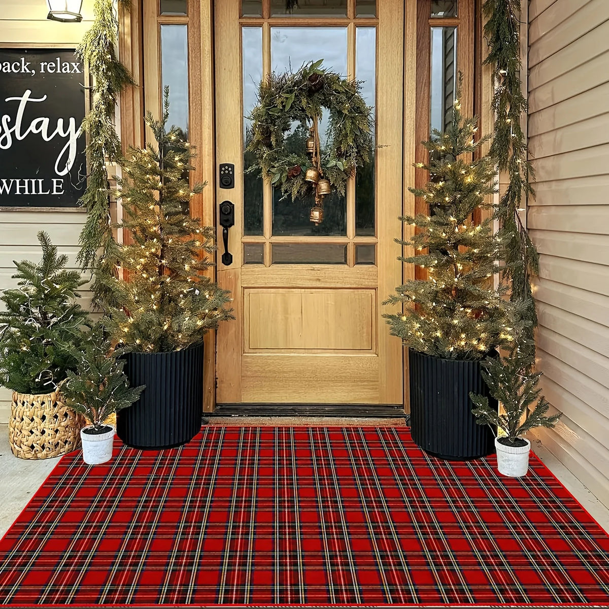 Entry Mat Festive Plaid Non-Slip Easy-Clean