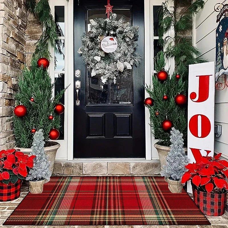 Entry Mat Festive Plaid Non-Slip Easy-Clean
