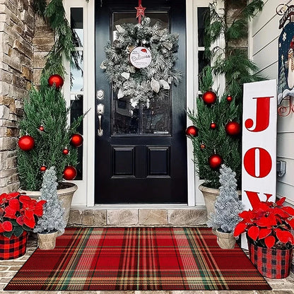 Entry Mat Festive Plaid Non-Slip Easy-Clean