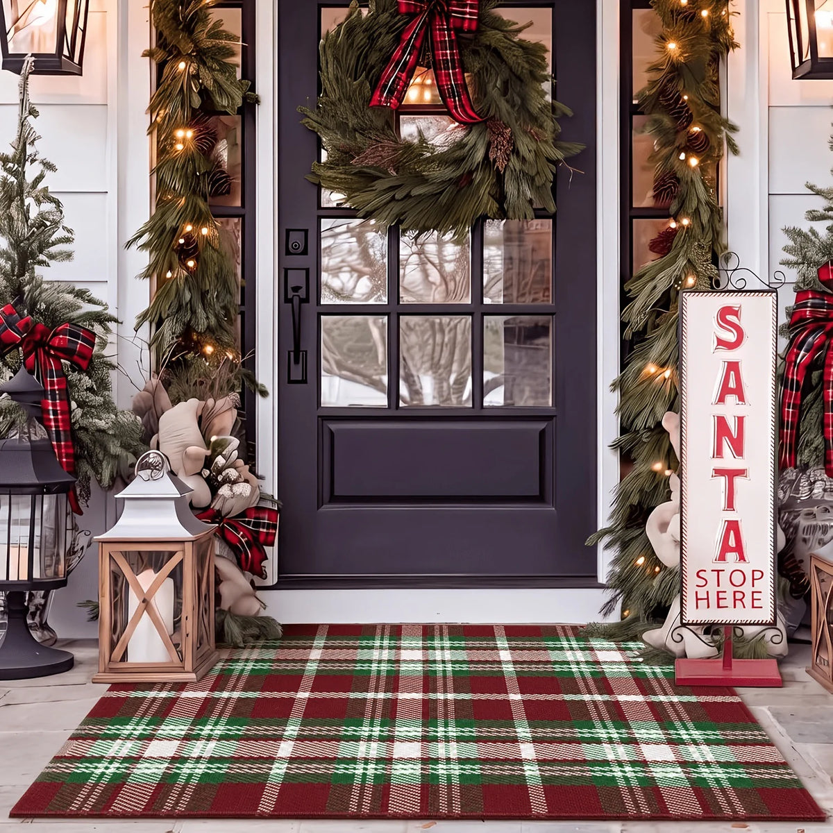 Entry Mat Festive Plaid Non-Slip Easy-Clean